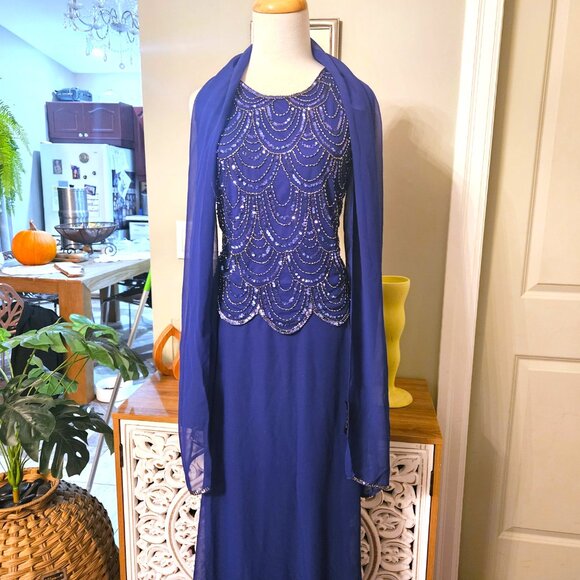 NWT J Kara Handmade Beaded Gown & Scarf, sz 6 - Picture 11 of 14
